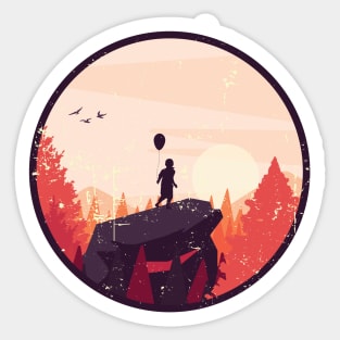 Boy on rock - hiking with balloon Sticker